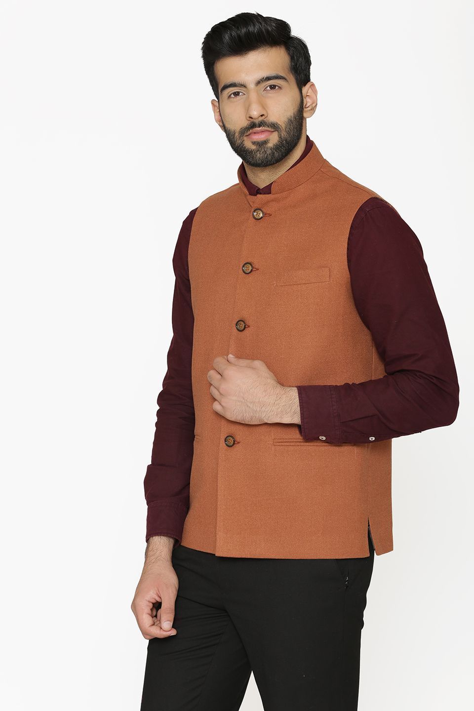Tweed Wool Orange Nehru Jacket