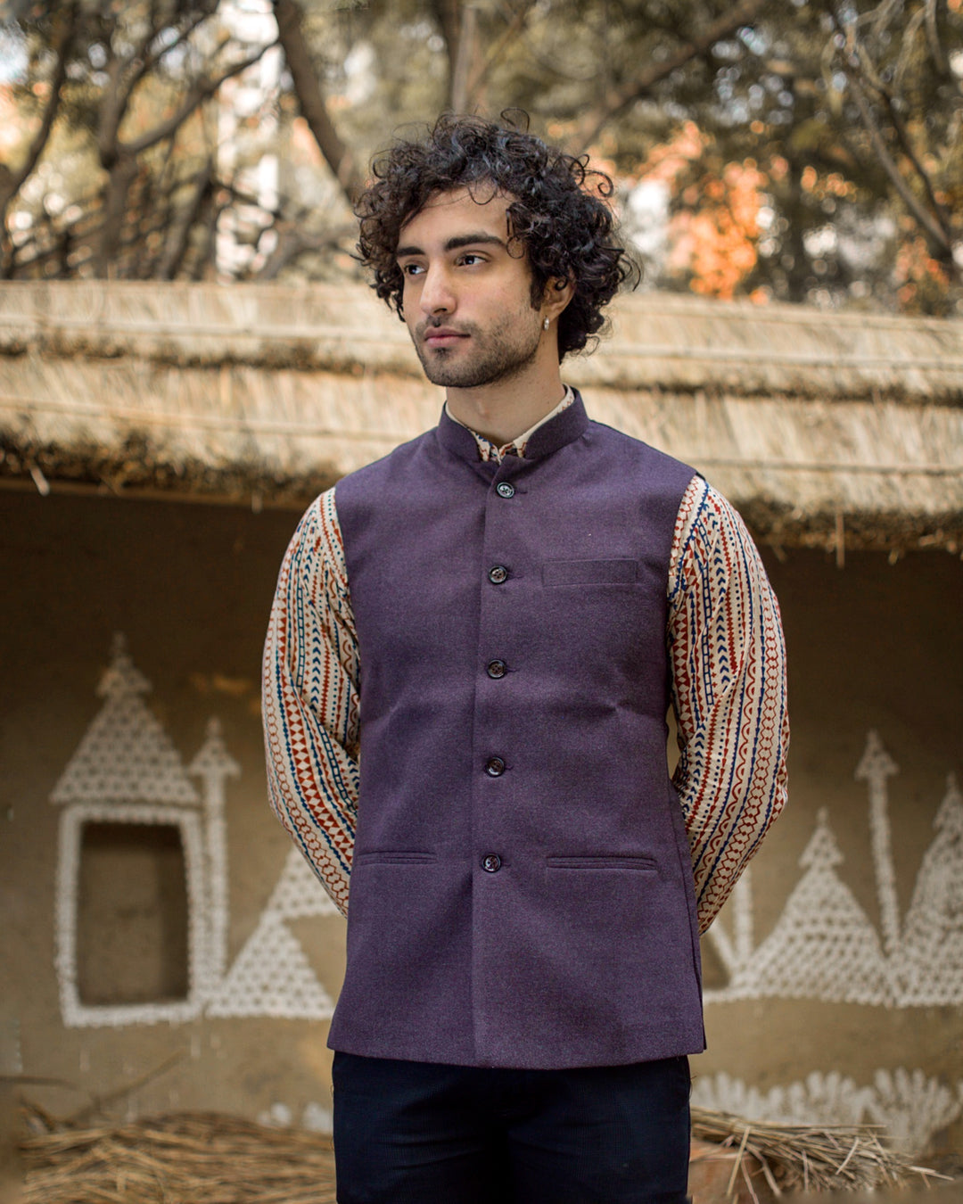 Tweed Wool Purple Modi Nehru Jacket