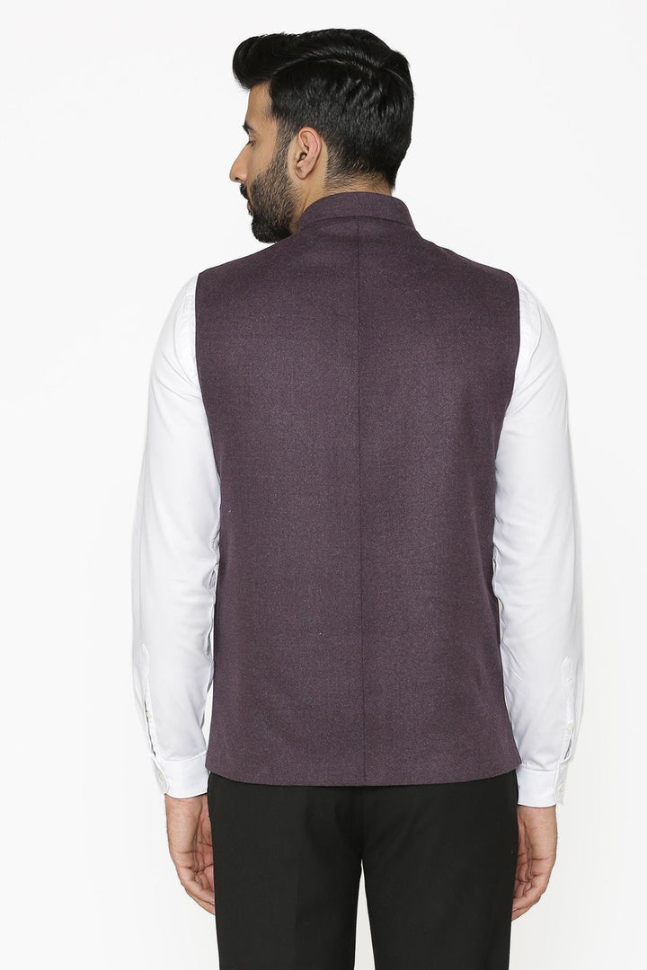 Tweed Wool Purple Nehru Jacket