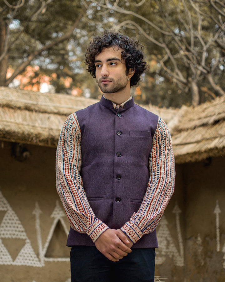 Tweed Wool Purple Modi Nehru Jacket