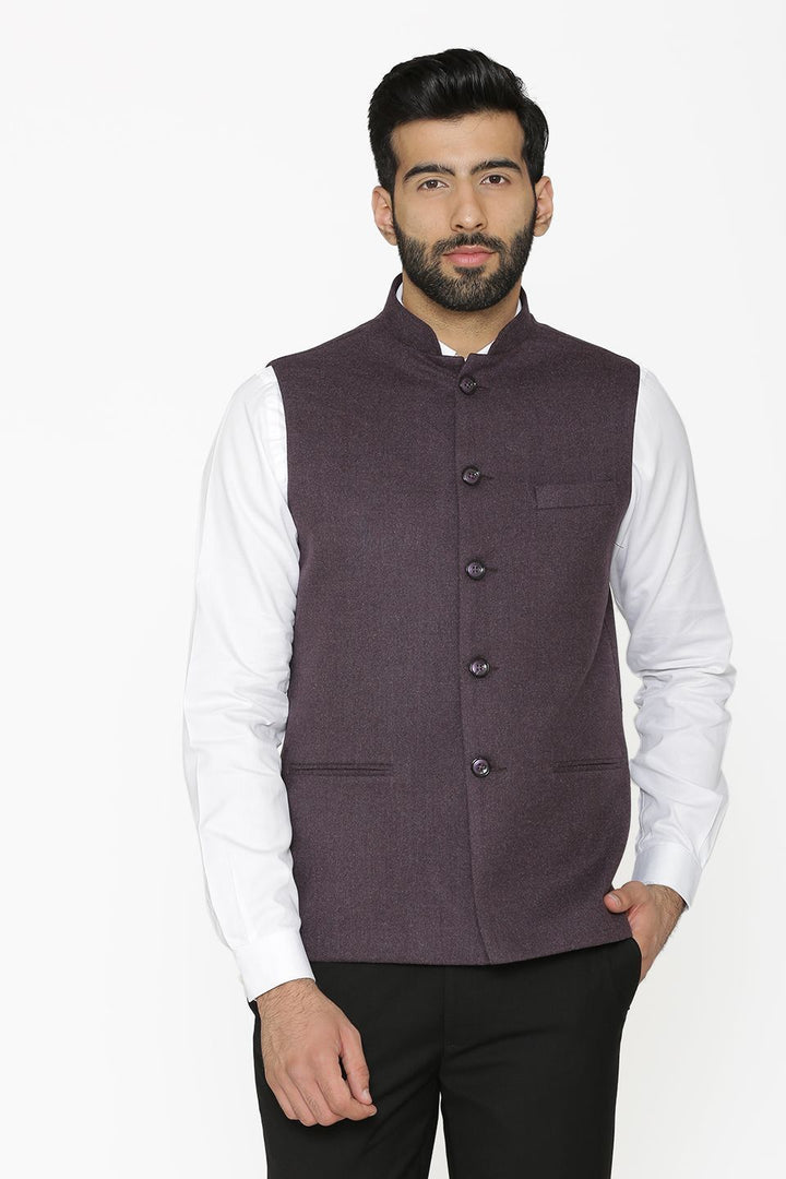 Tweed Wool Purple Nehru Jacket