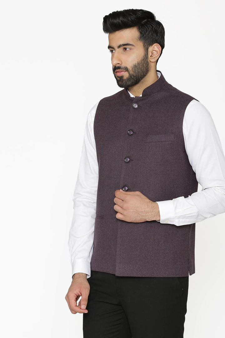 Tweed Wool Purple Nehru Jacket