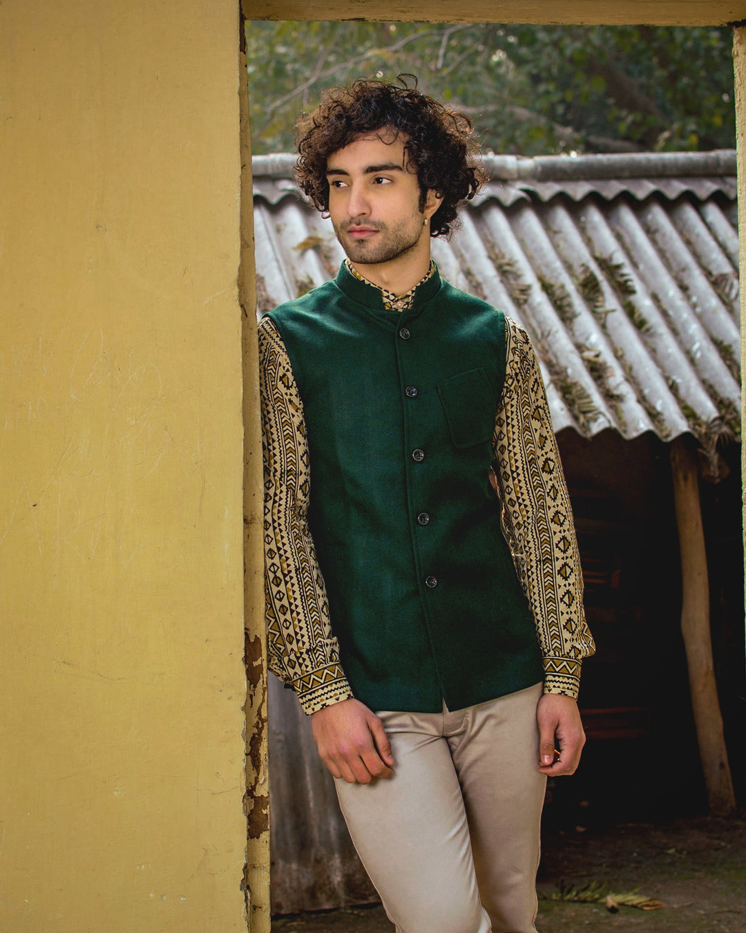 Tweed Wool Green Modi Nehru Jacket