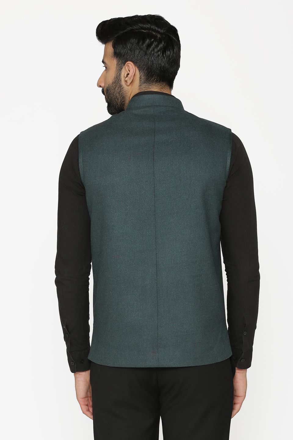 Tweed Wool Green Nehru Jacket