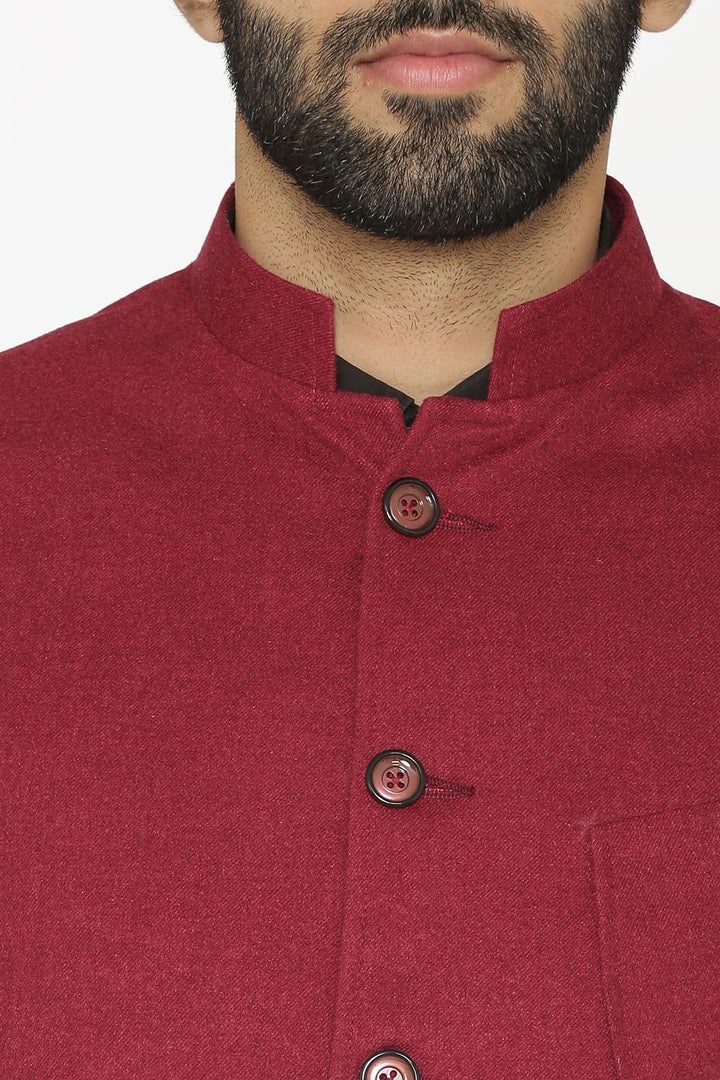 Tweed Wool Red Nehru Jacket