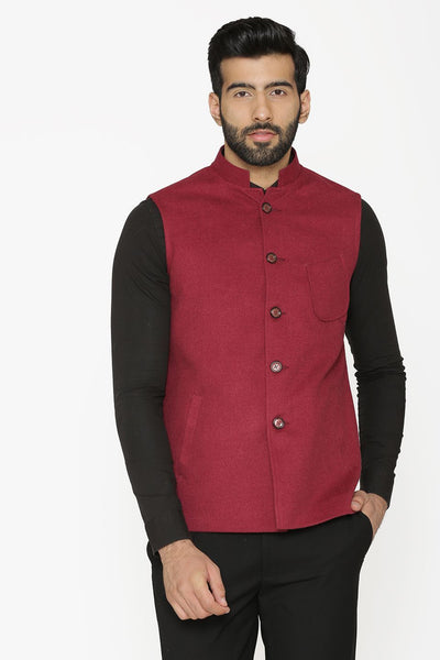 Tweed Wool Red Nehru Jacket