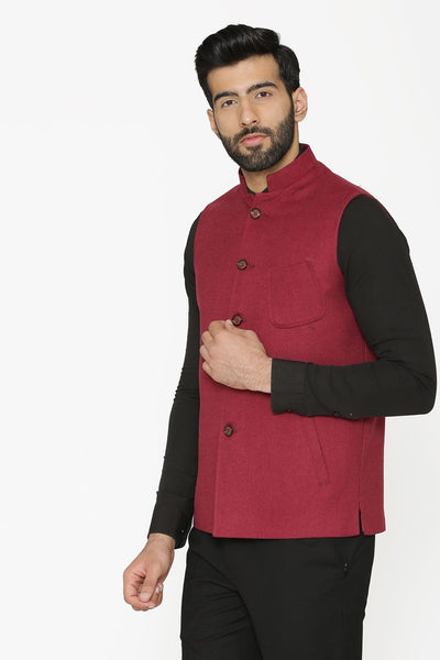 Tweed Wool Red Nehru Jacket