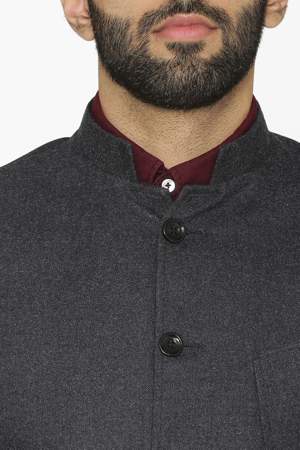 Tweed Wool Grey Nehru Jacket