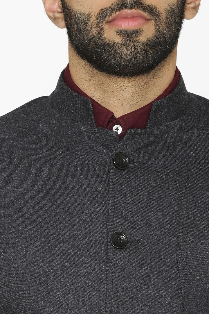 Tweed Wool Grey Nehru Jacket