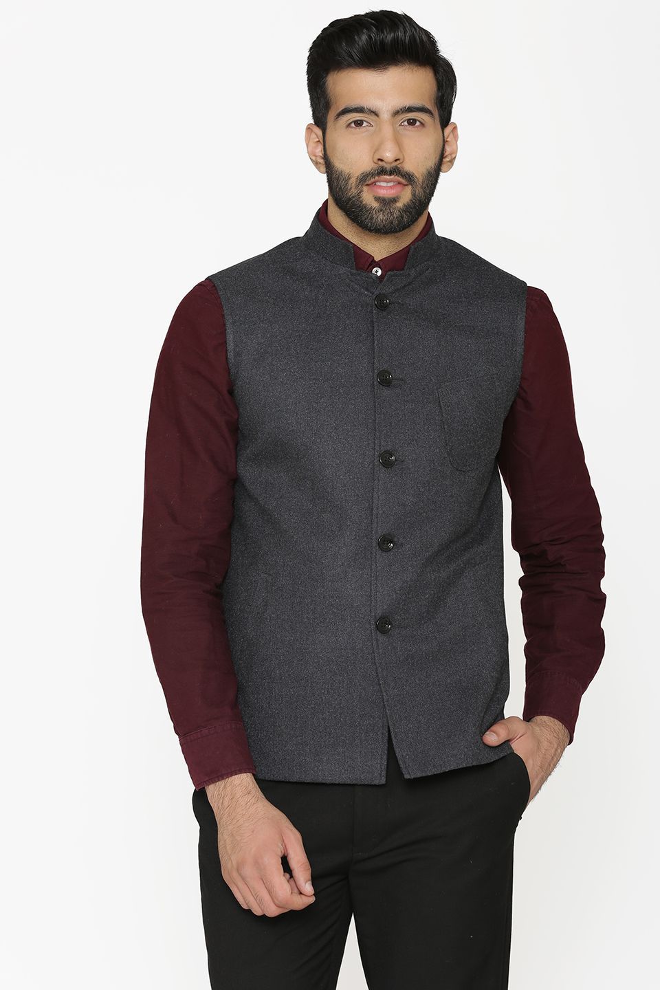 Tweed Wool Grey Nehru Jacket