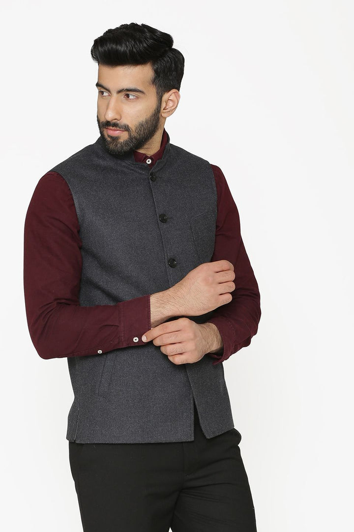Tweed Wool Grey Nehru Jacket