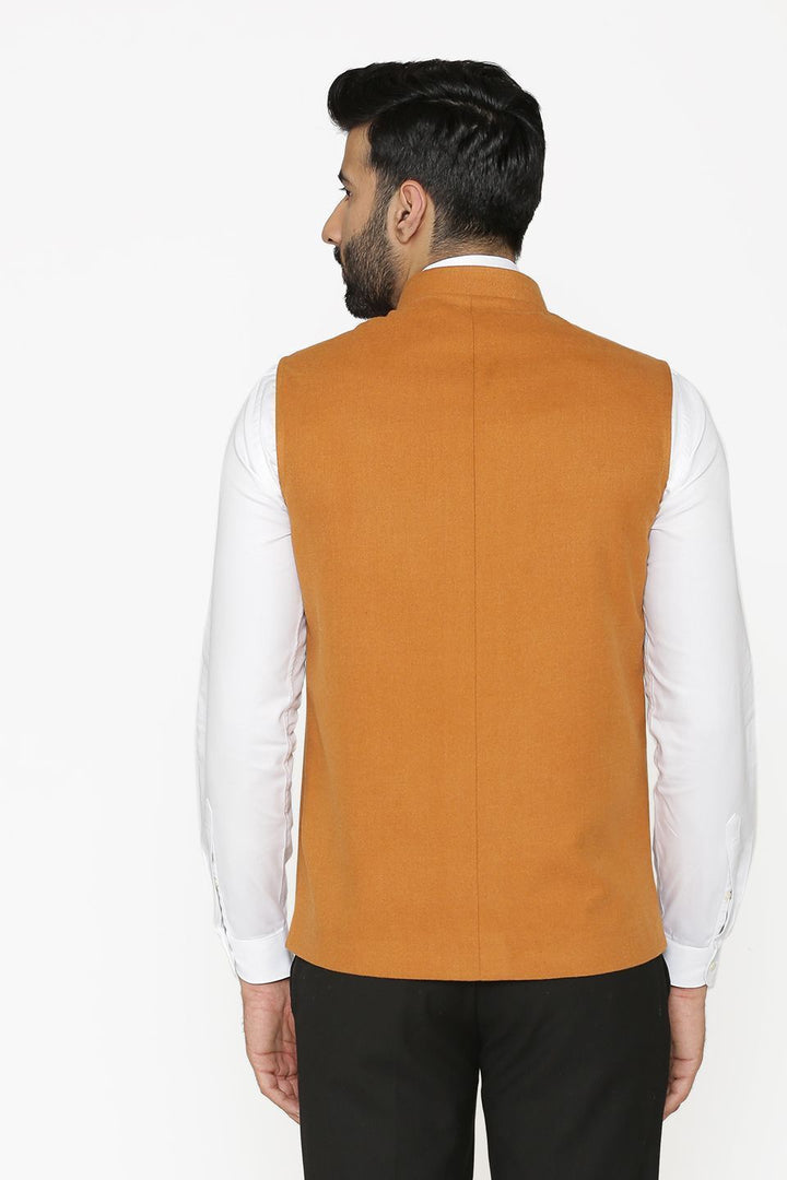Tweed Wool Orange Nehru Jacket