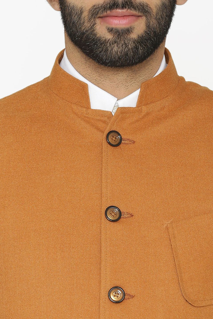 Tweed Wool Orange Nehru Jacket