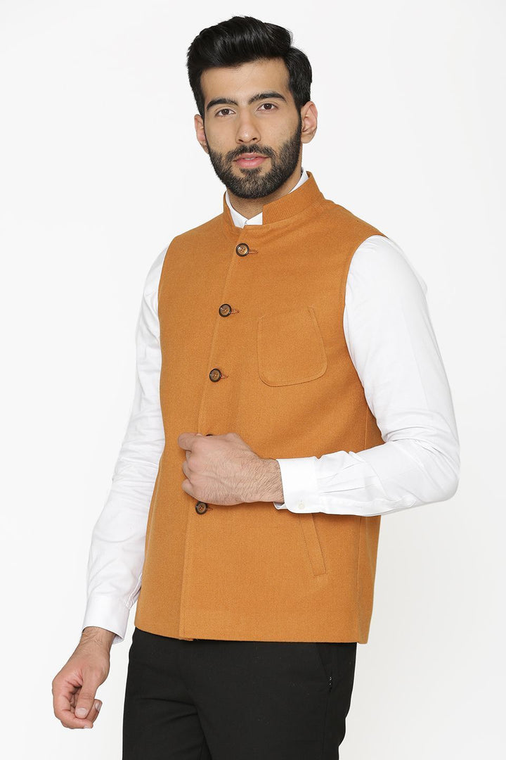 Tweed Wool Orange Nehru Jacket