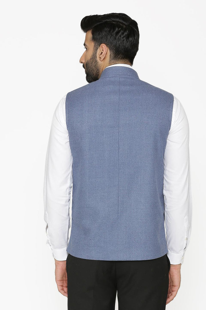 Tweed Wool Blue Nehru Jacket