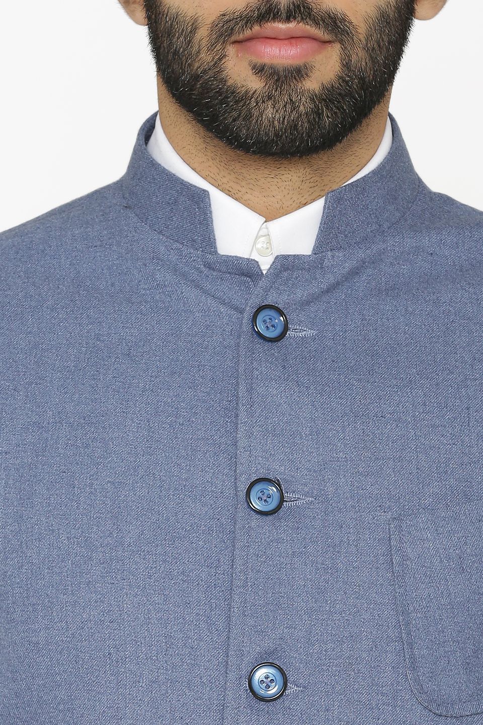 Tweed Wool Blue Nehru Jacket