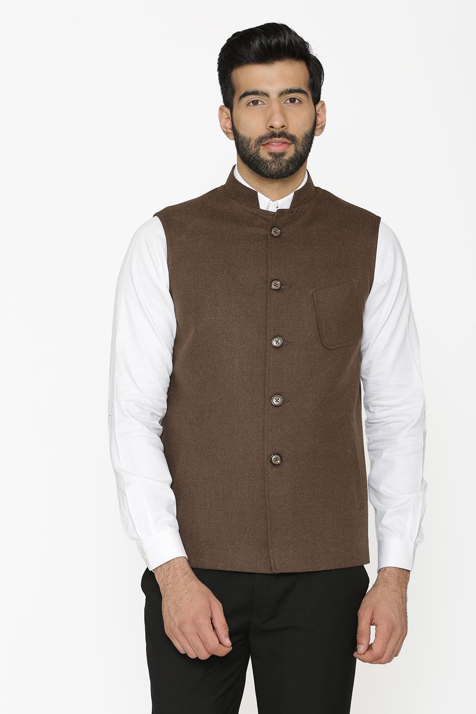 Tweed Wool Brown Nehru Jacket