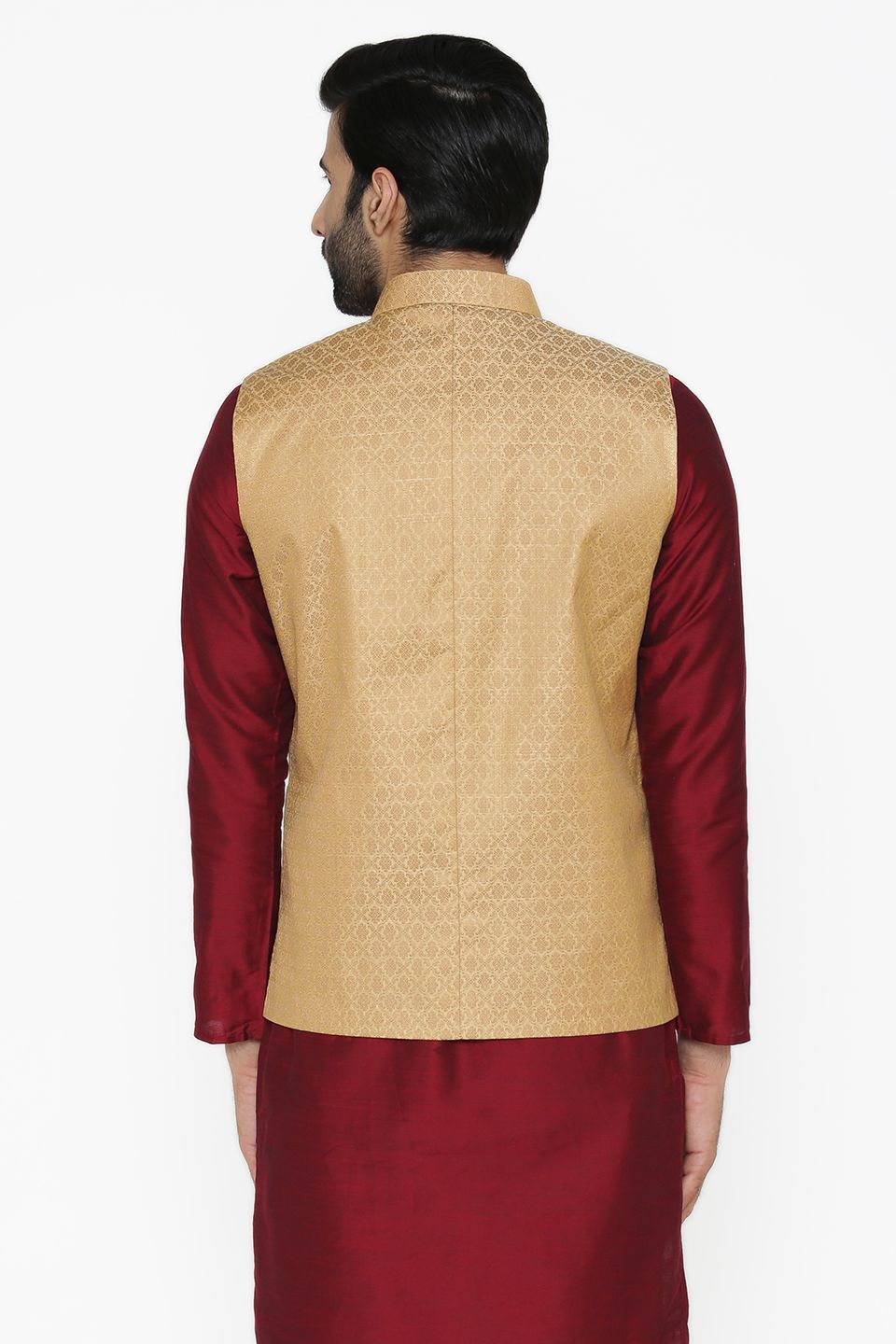Banarasi Art Silk Cotton Blend Gold Nehru Jacket