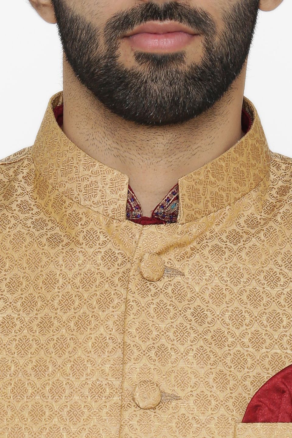 Banarasi Art Silk Cotton Blend Gold Nehru Jacket