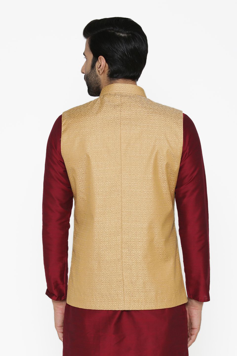 Banarasi Art Silk Cotton Blend Gold Nehru Jacket