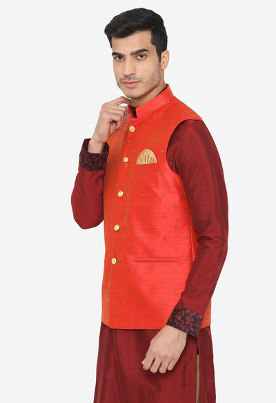 Banarsi Rayon Cotton Orange Nehru Modi Jacket