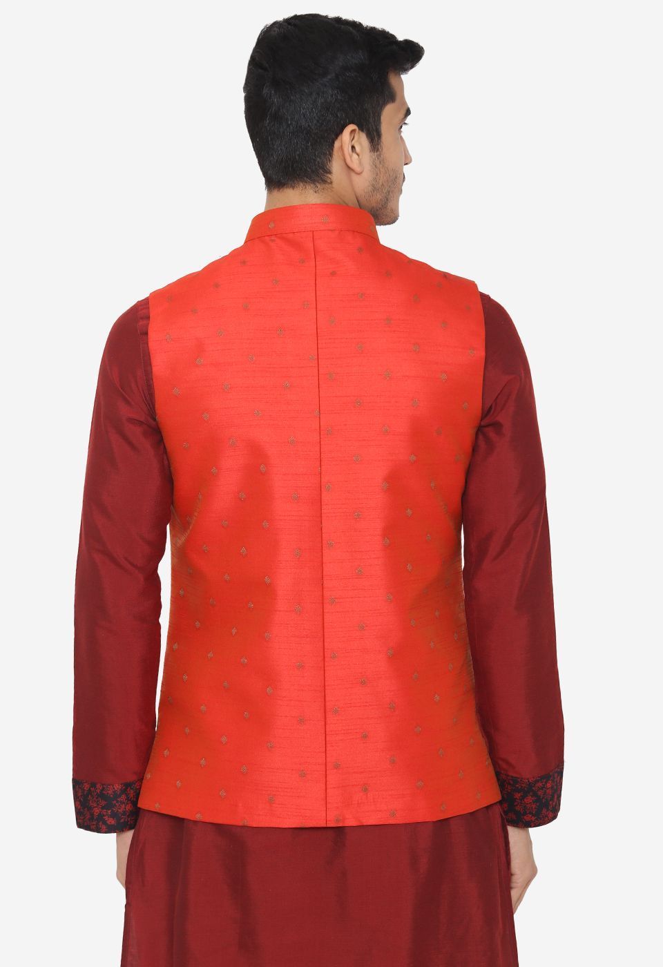 Banarsi Rayon Cotton Orange Nehru Modi Jacket
