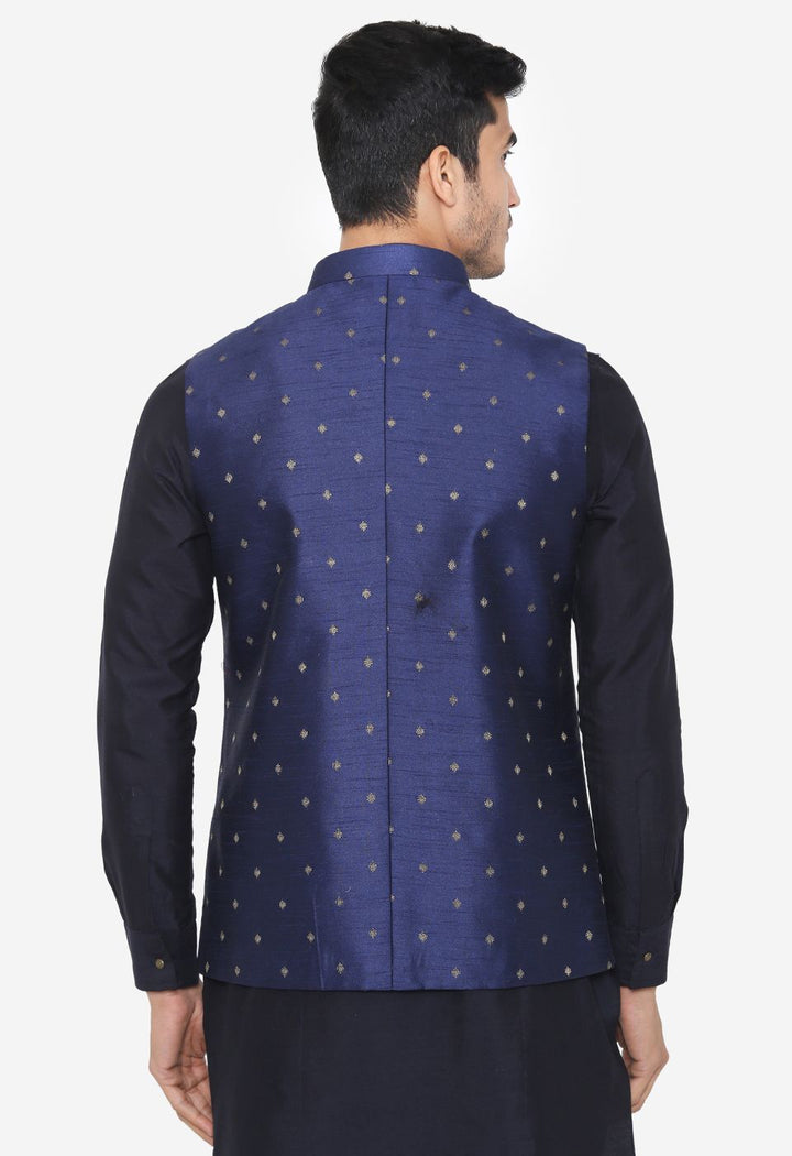 Banarsi Rayon Cotton Blue Nehru Modi Jacket