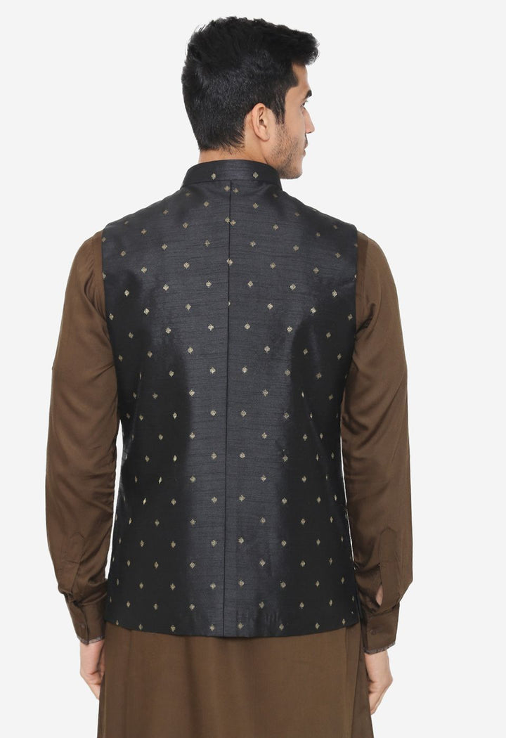 Banarsi Rayon Cotton Black Nehru Modi Jacket