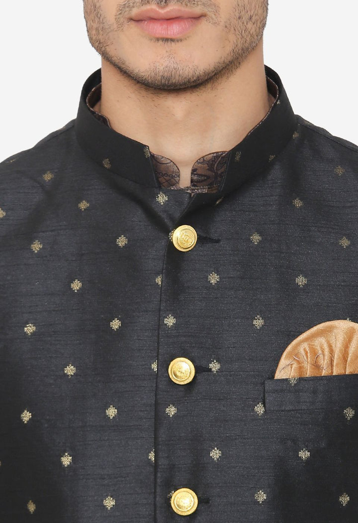 Banarsi Rayon Cotton Black Nehru Modi Jacket
