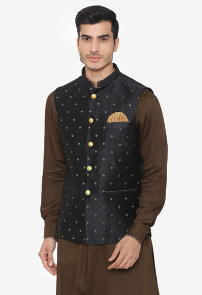 Banarsi Rayon Cotton Black Nehru Modi Jacket