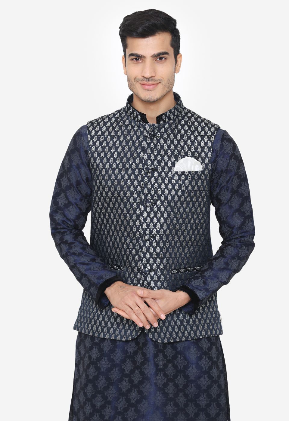 Banarsi Rayon Cotton Blue Nehru Modi Jacket