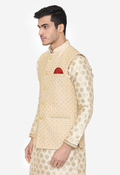 Banarsi Rayon Cotton Beige Nehru Modi Jacket