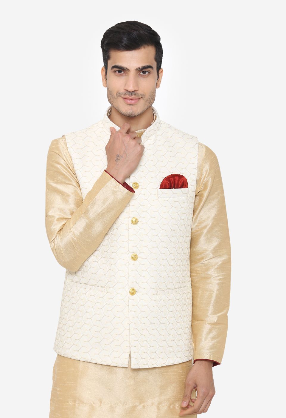 Banarsi Rayon Cotton White Nehru Modi Jacket