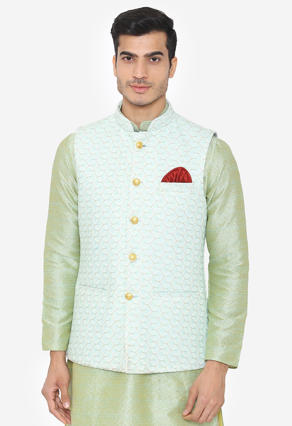 Banarsi Rayon Cotton Green Nehru Modi Jacket