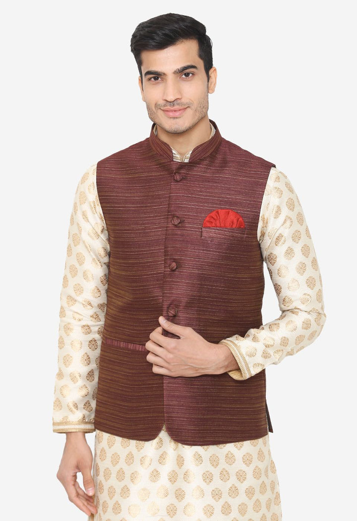 Banarsi Rayon Cotton Brown Nehru Modi Jacket