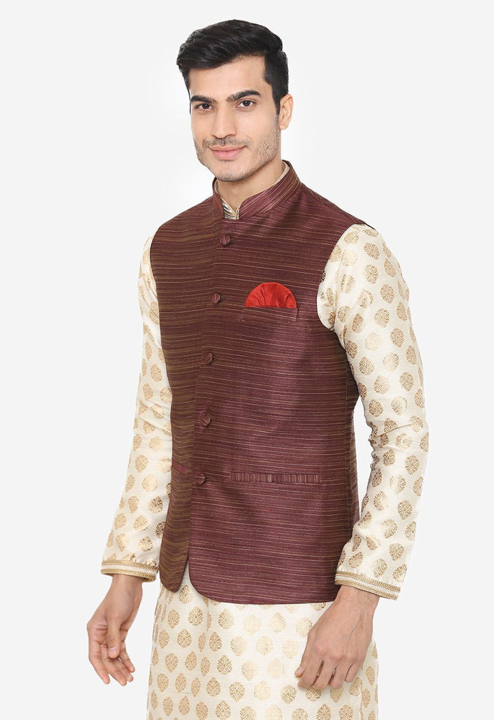 Banarsi Rayon Cotton Brown Nehru Modi Jacket