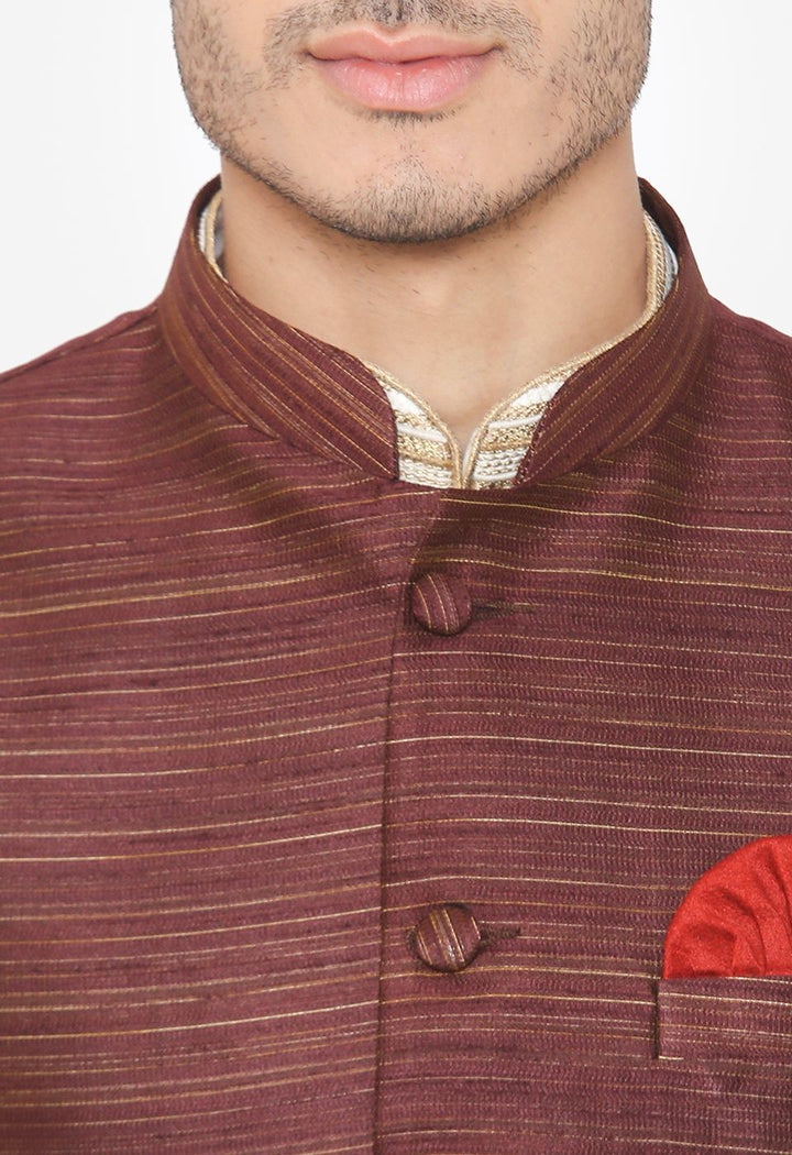 Banarsi Rayon Cotton Brown Nehru Modi Jacket