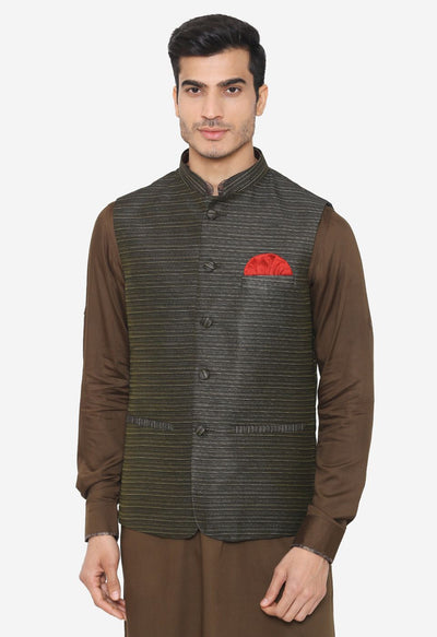 Banarsi Rayon Cotton Dark Green Nehru Modi Jacket