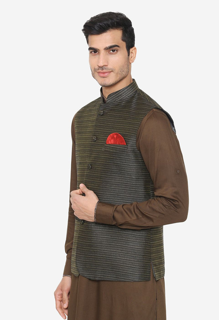 Banarsi Rayon Cotton Dark Green Nehru Modi Jacket