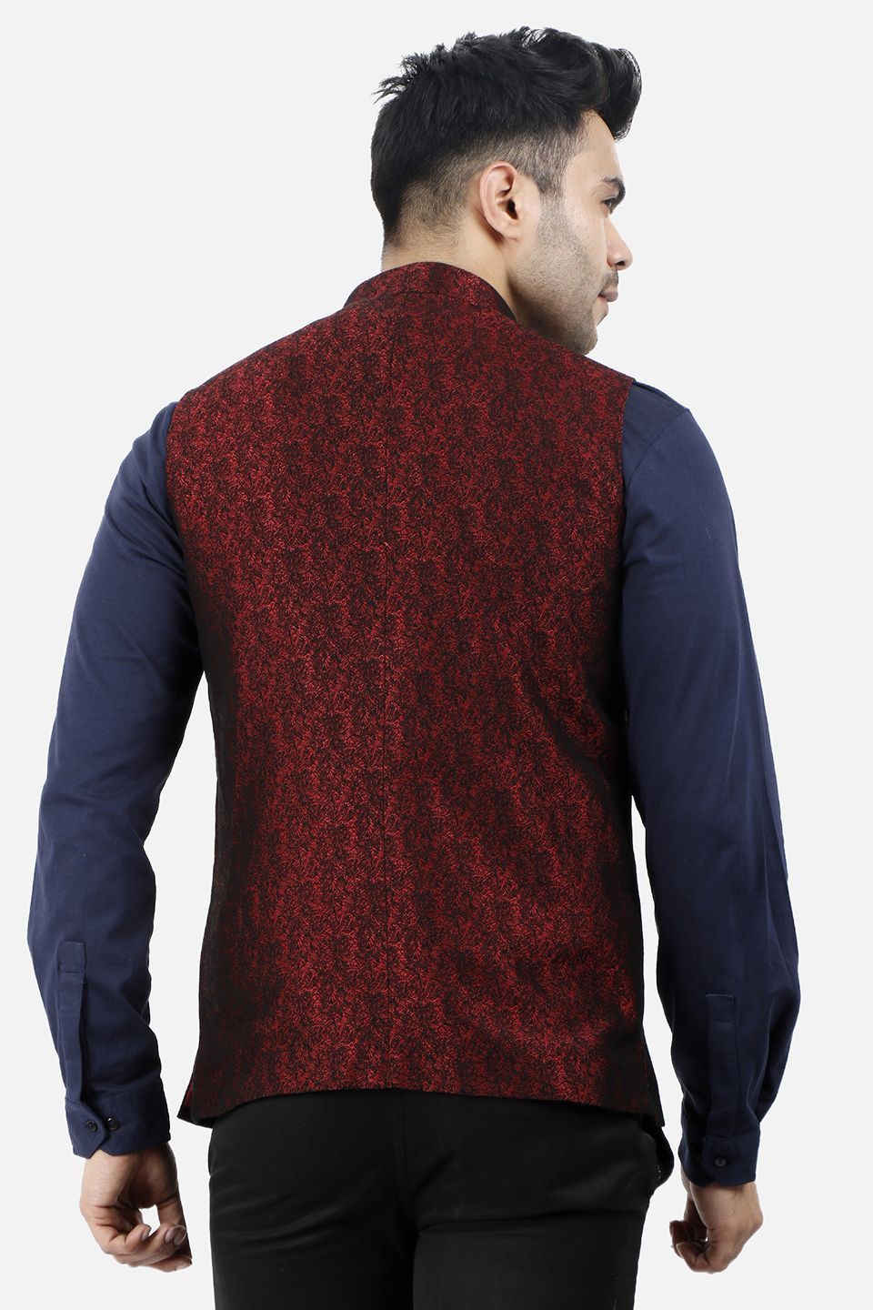 Jacquard Fabric Maroon Nehru Modi Jacket
