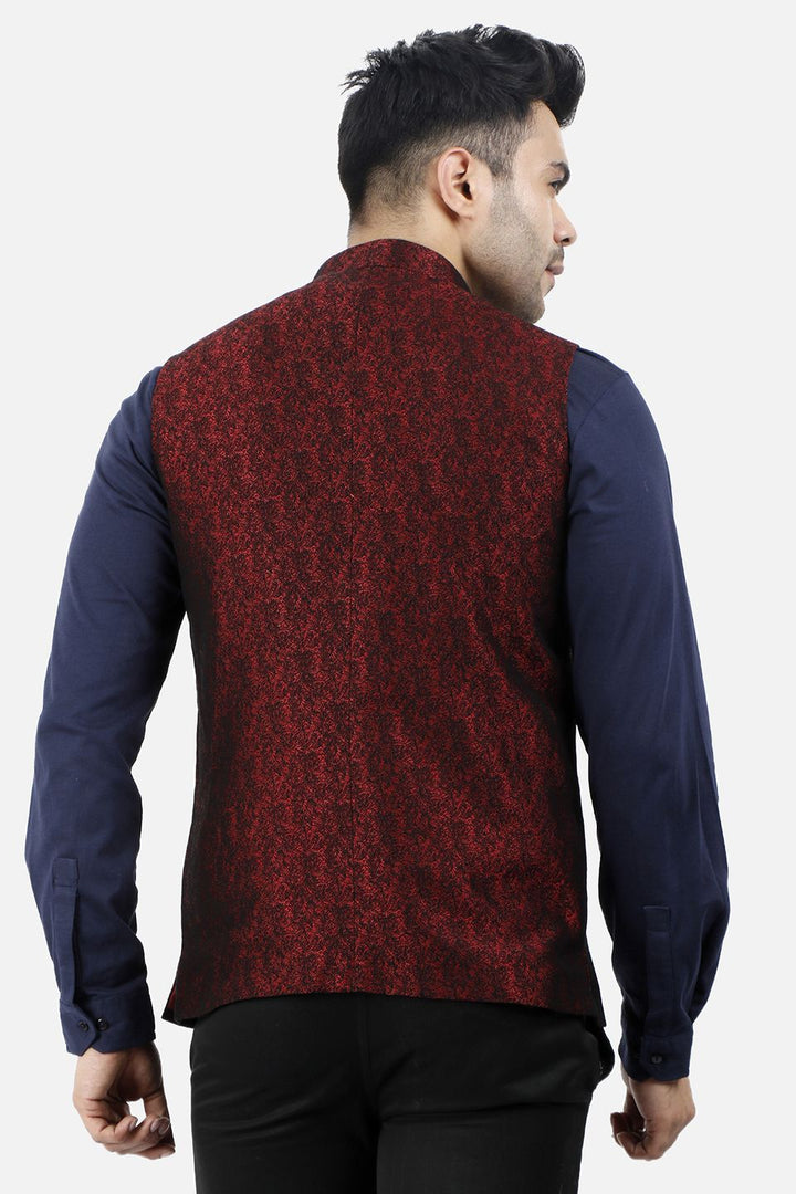 Jacquard Fabric Maroon Nehru Modi Jacket