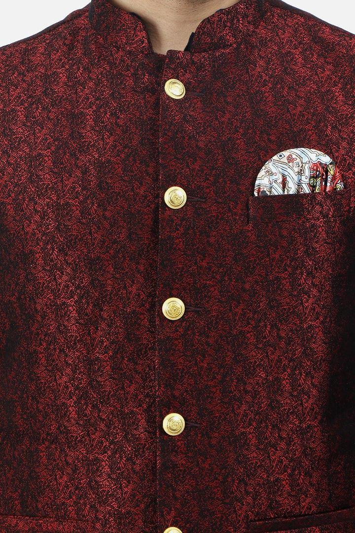 Jacquard Fabric Maroon Nehru Modi Jacket