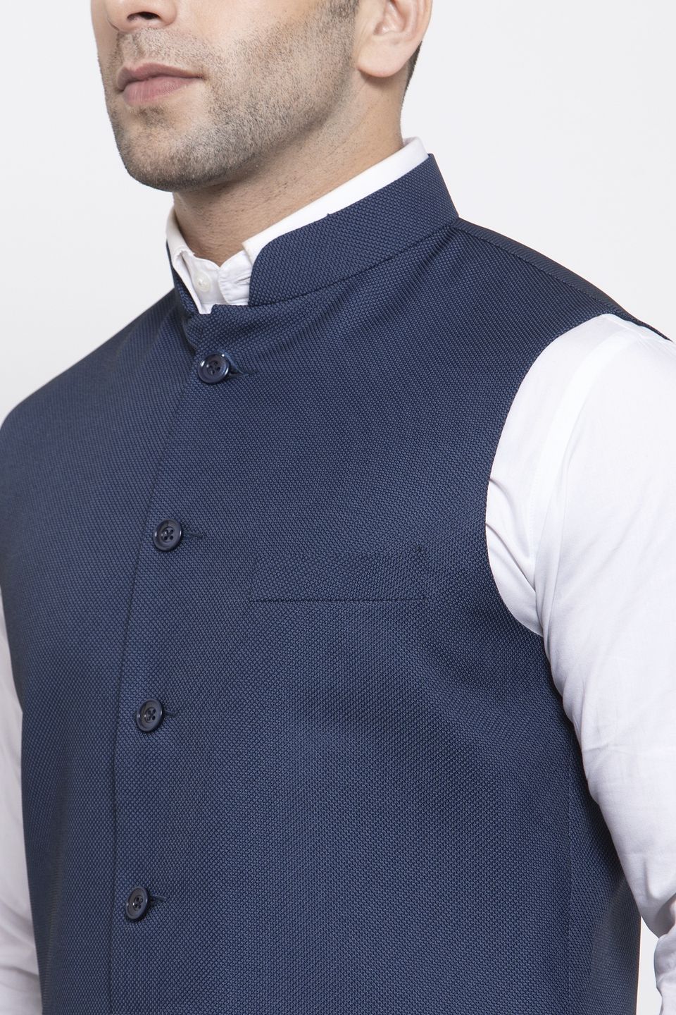 WINTAGE Men's Poly Cotton Festive and Casual Nehru Jacket Vest Waistcoat : Blue