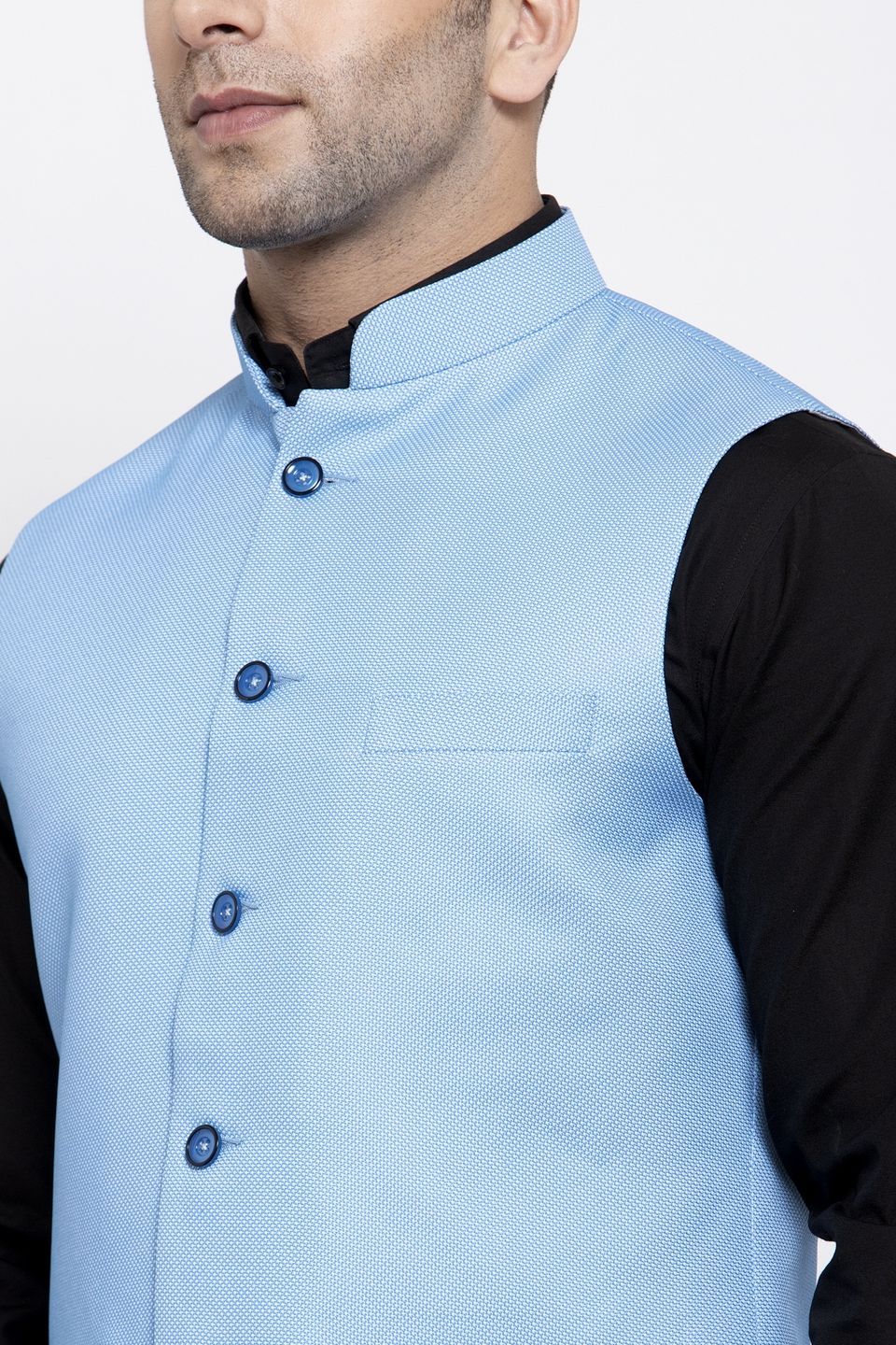 WINTAGE Men's Poly Cotton Festive and Casual Nehru Jacket Vest Waistcoat : Blue