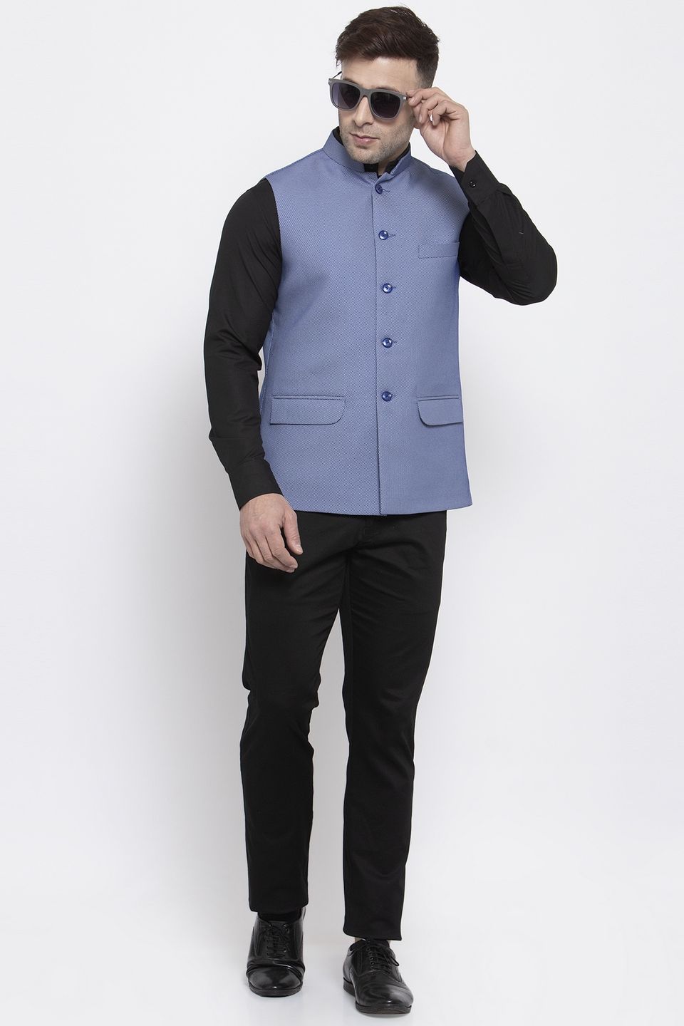 WINTAGE Men's Poly Cotton Festive and Casual Nehru Jacket Vest Waistcoat : Blue