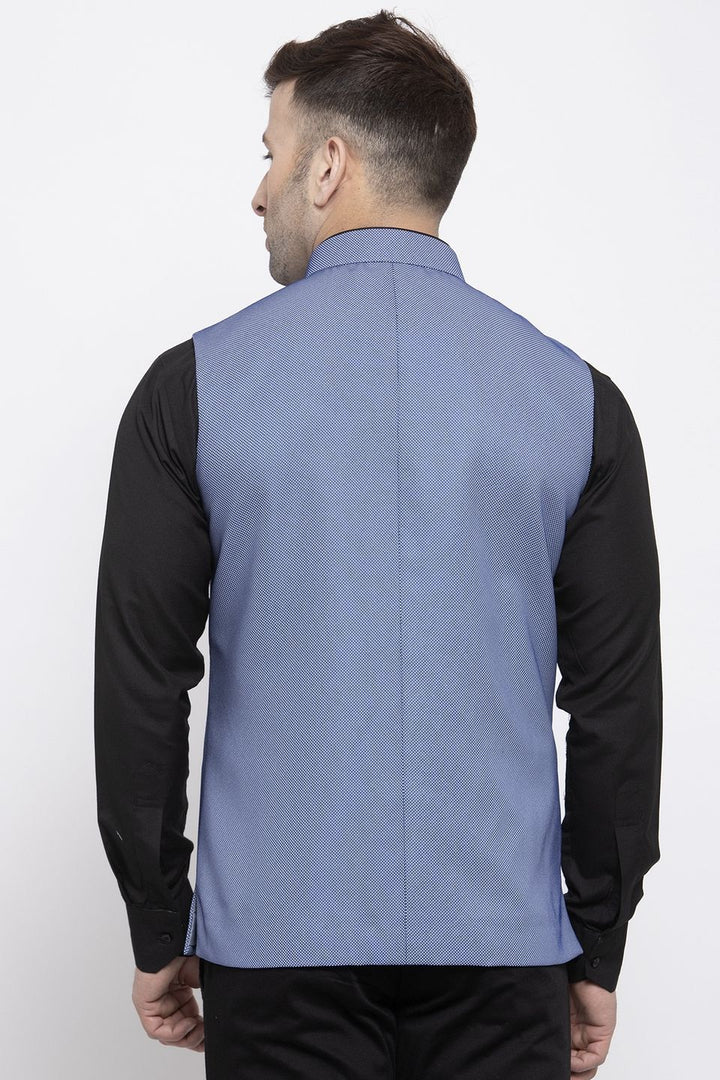 WINTAGE Men's Poly Cotton Festive and Casual Nehru Jacket Vest Waistcoat : Blue
