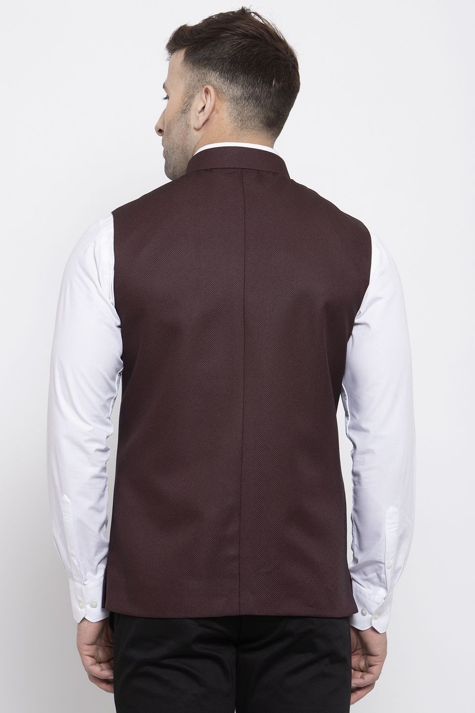 WINTAGE Men's Poly Cotton Festive and Casual Nehru Jacket Vest Waistcoat : Dark Brown