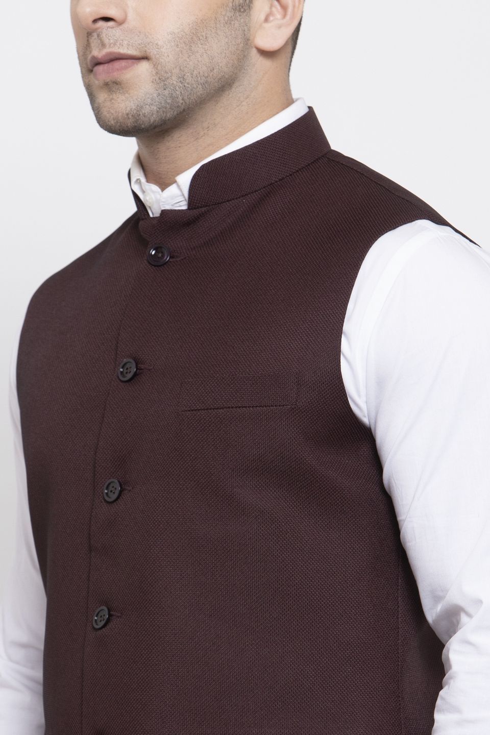 WINTAGE Men's Poly Cotton Festive and Casual Nehru Jacket Vest Waistcoat : Dark Brown
