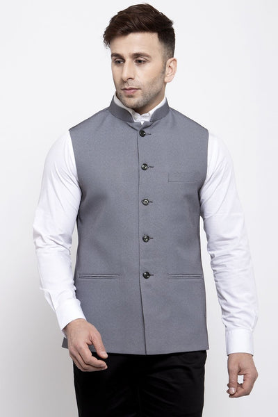 WINTAGE Men's Poly Cotton Festive and Casual Nehru Jacket Vest Waistcoat : Grey