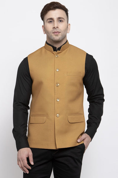 WINTAGE Men's Poly Cotton Festive and Casual Nehru Jacket Vest Waistcoat : Brown